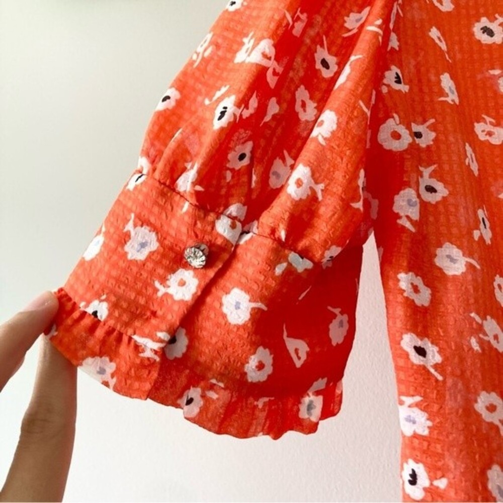 Zara Orange Floral Print Mini Dress‎ Rhinestone Buttons - Picture 7 of 9